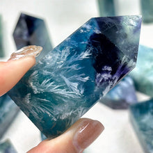 Load image into Gallery viewer, Natural Feather snowflake fluorite tower blue crystals points