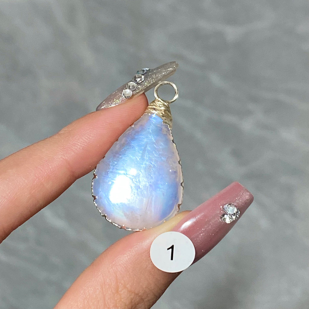 DIY Necklace High Quality Blue Moonstone Water Drop Shape Pendant Double Flash Crystals Stone Decoration