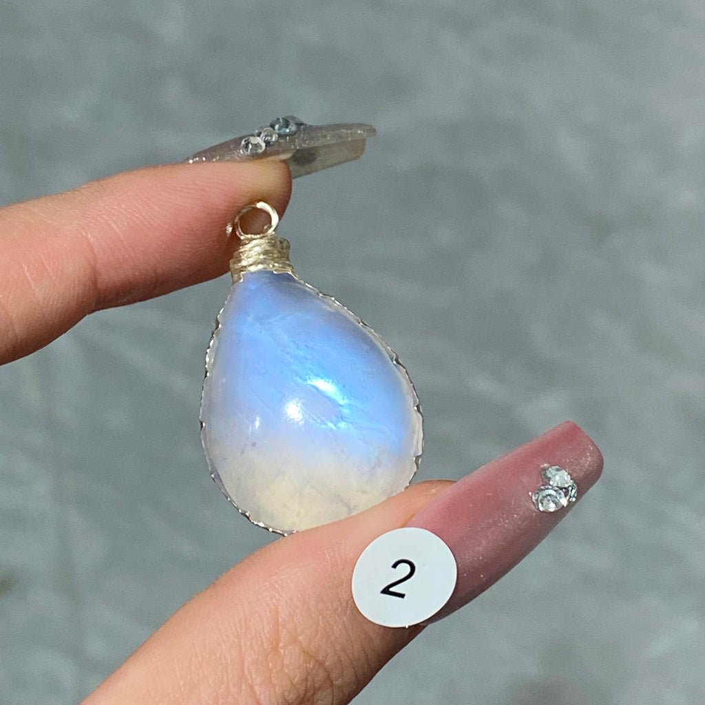 DIY Necklace High Quality Blue Moonstone Water Drop Shape Pendant Double Flash Crystals Stone Decoration