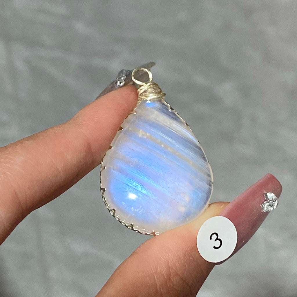 DIY Necklace High Quality Blue Moonstone Water Drop Shape Pendant Double Flash Crystals Stone Decoration