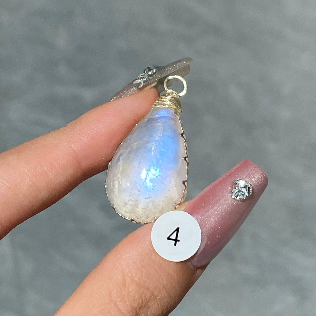 DIY Necklace High Quality Blue Moonstone Water Drop Shape Pendant Double Flash Crystals Stone Decoration