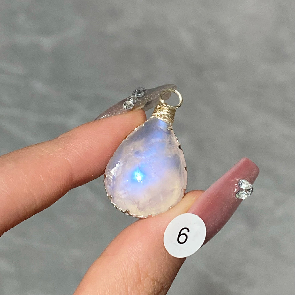 DIY Necklace High Quality Blue Moonstone Water Drop Shape Pendant Double Flash Crystals Stone Decoration