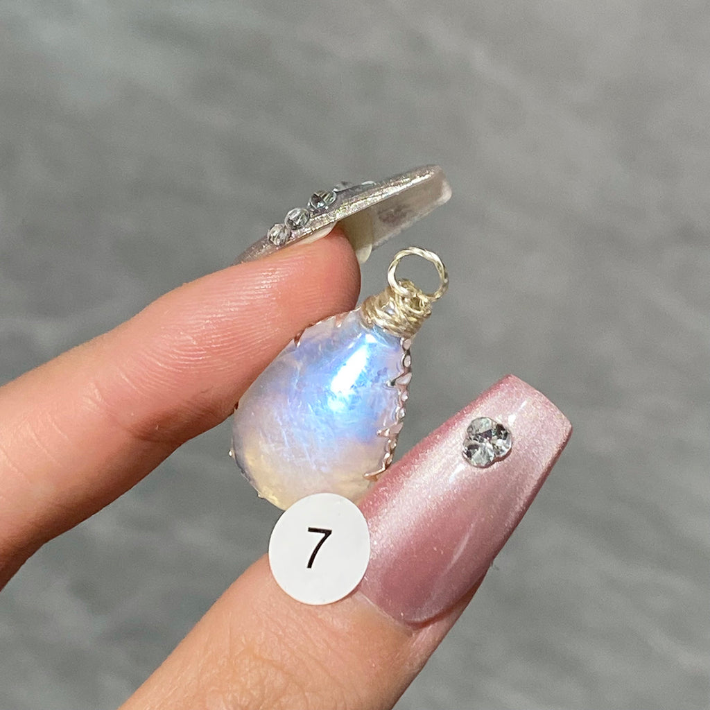 DIY Necklace High Quality Blue Moonstone Water Drop Shape Pendant Double Flash Crystals Stone Decoration