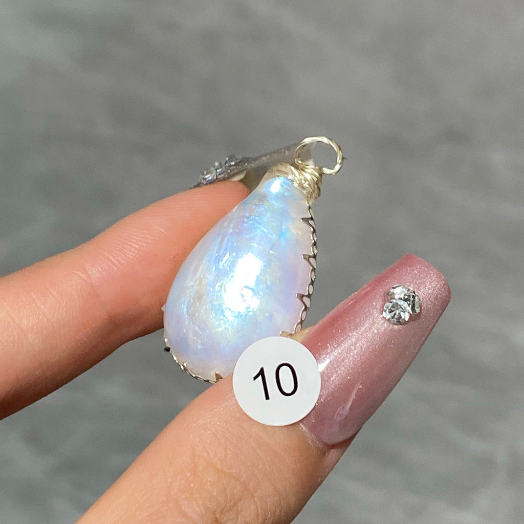 DIY Necklace High Quality Blue Moonstone Water Drop Shape Pendant Double Flash Crystals Stone Decoration