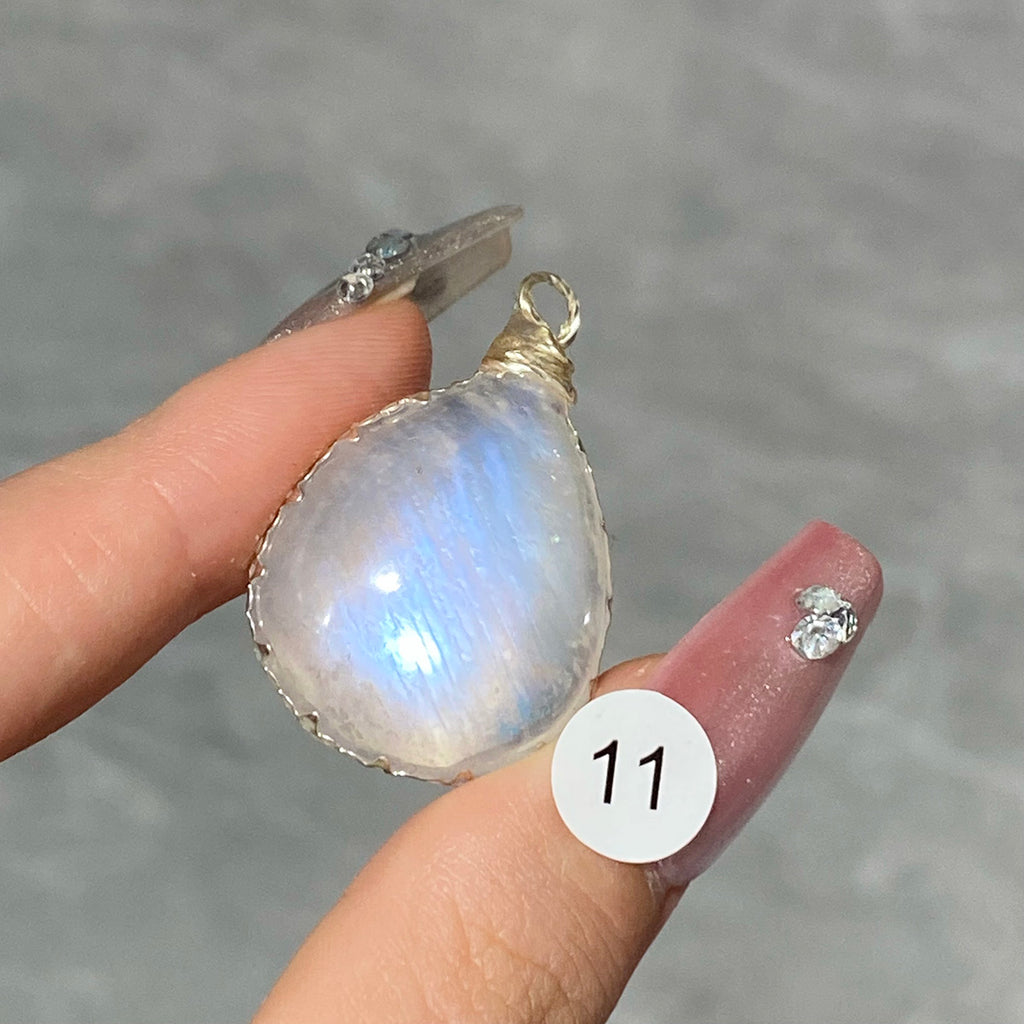 DIY Necklace High Quality Blue Moonstone Water Drop Shape Pendant Double Flash Crystals Stone Decoration