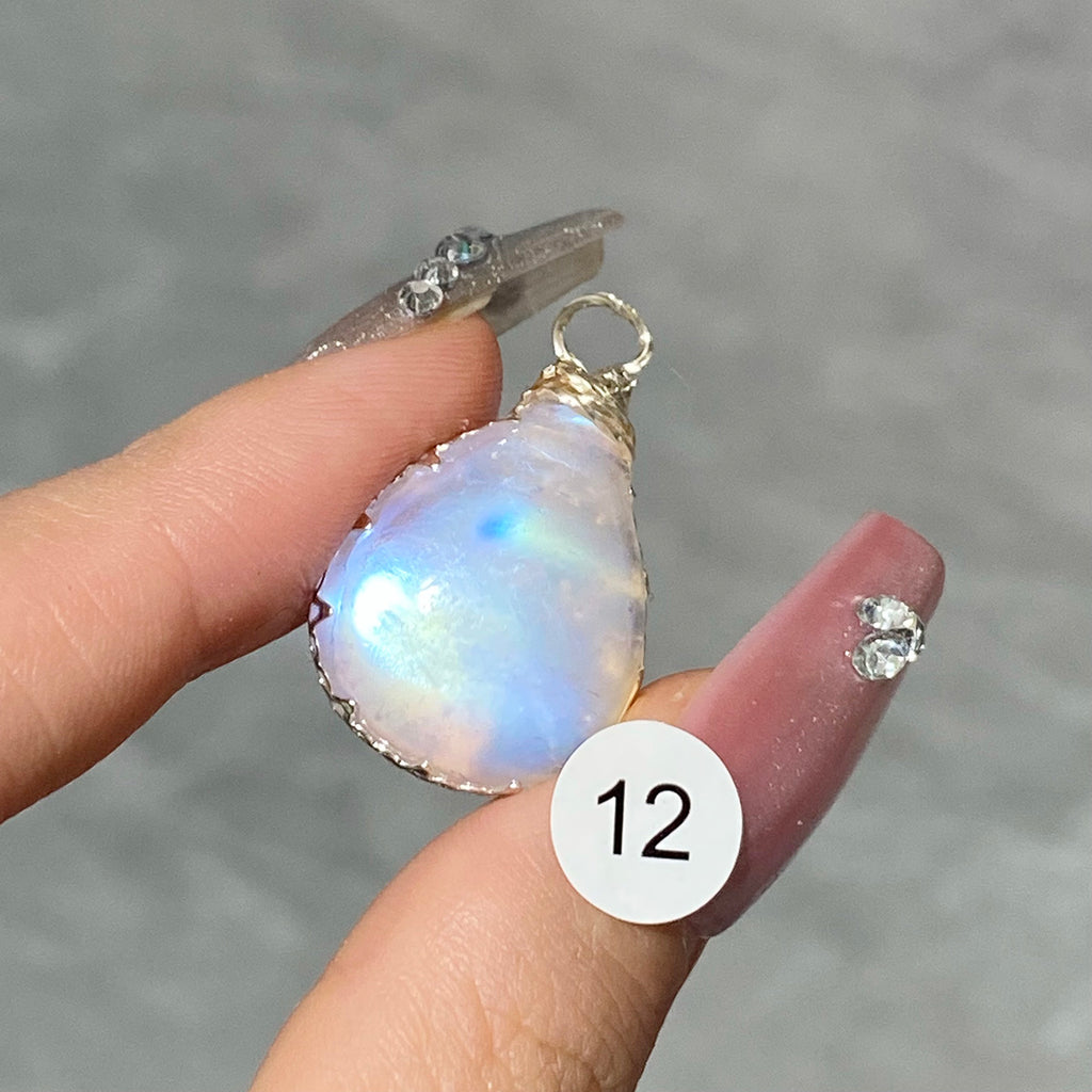 DIY Necklace High Quality Blue Moonstone Water Drop Shape Pendant Double Flash Crystals Stone Decoration