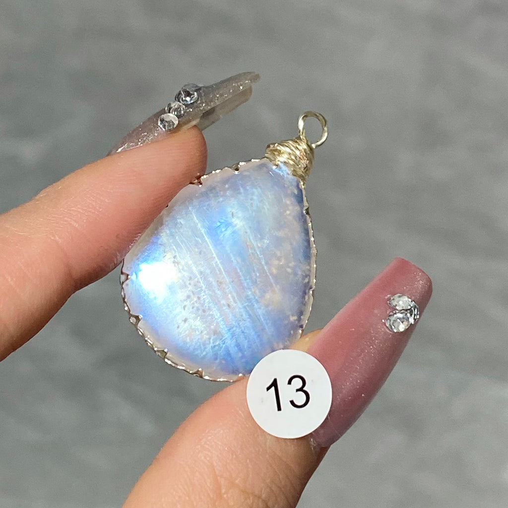 DIY Necklace High Quality Blue Moonstone Water Drop Shape Pendant Double Flash Crystals Stone Decoration