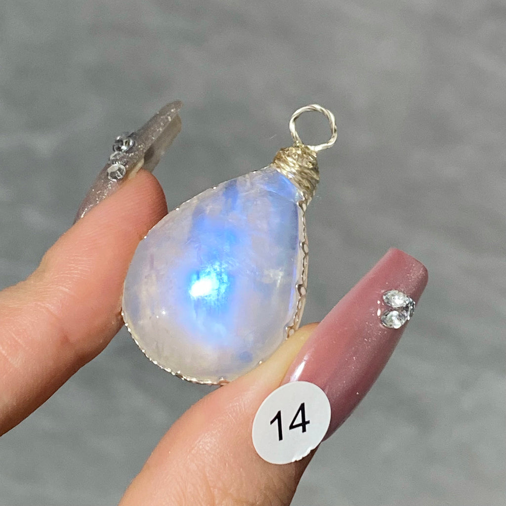 DIY Necklace High Quality Blue Moonstone Water Drop Shape Pendant Double Flash Crystals Stone Decoration