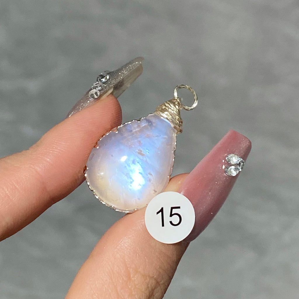 DIY Necklace High Quality Blue Moonstone Water Drop Shape Pendant Double Flash Crystals Stone Decoration