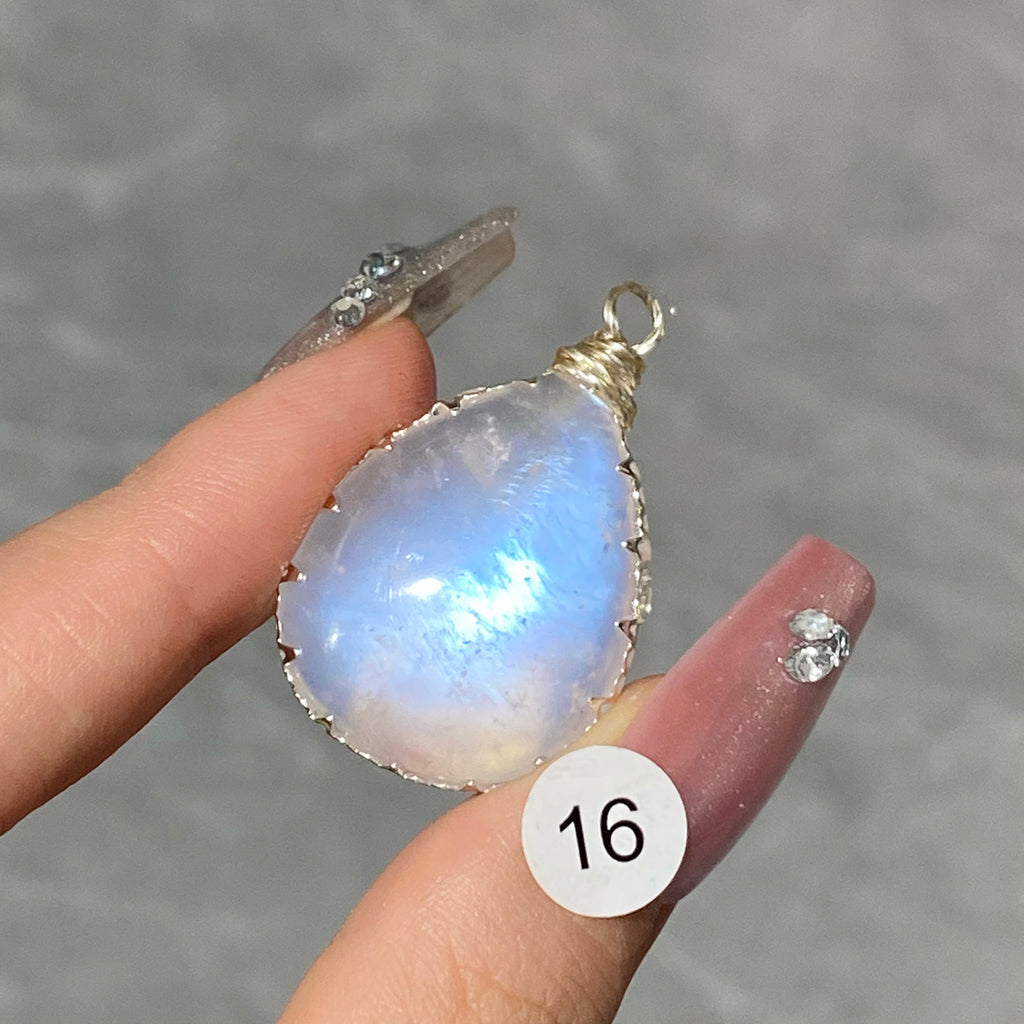 DIY Necklace High Quality Blue Moonstone Water Drop Shape Pendant Double Flash Crystals Stone Decoration