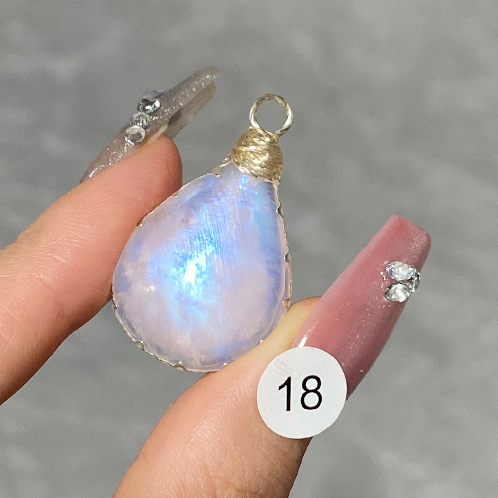 DIY Necklace High Quality Blue Moonstone Water Drop Shape Pendant Double Flash Crystals Stone Decoration