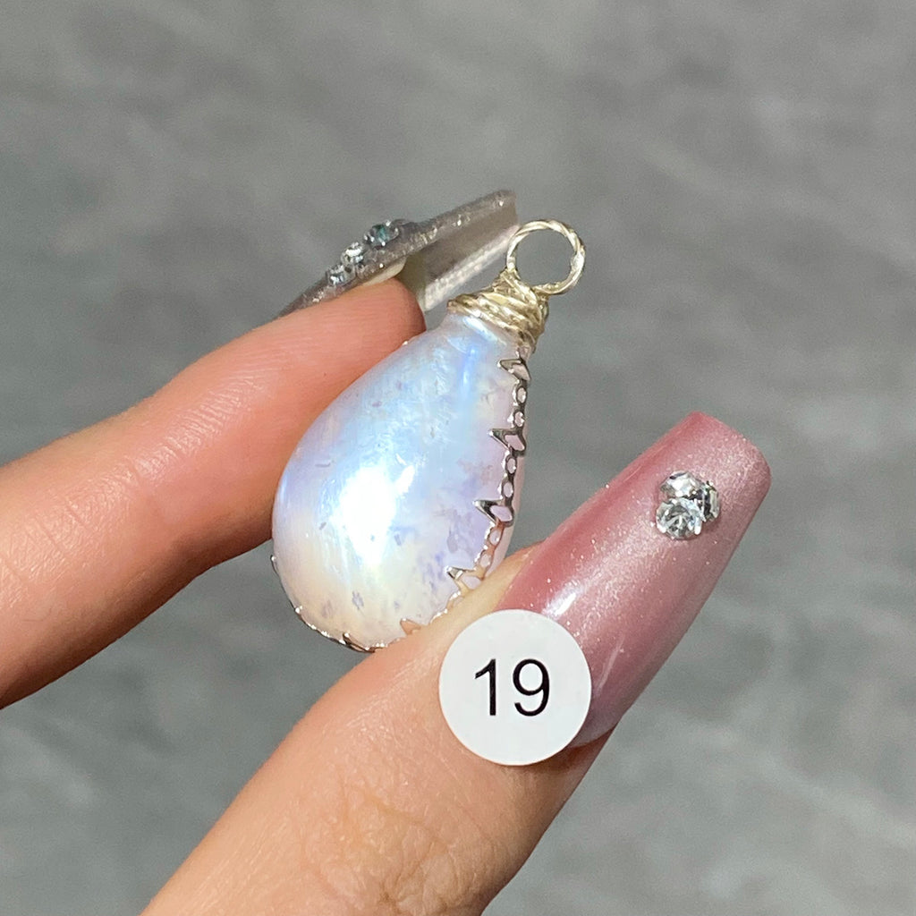 DIY Necklace High Quality Blue Moonstone Water Drop Shape Pendant Double Flash Crystals Stone Decoration