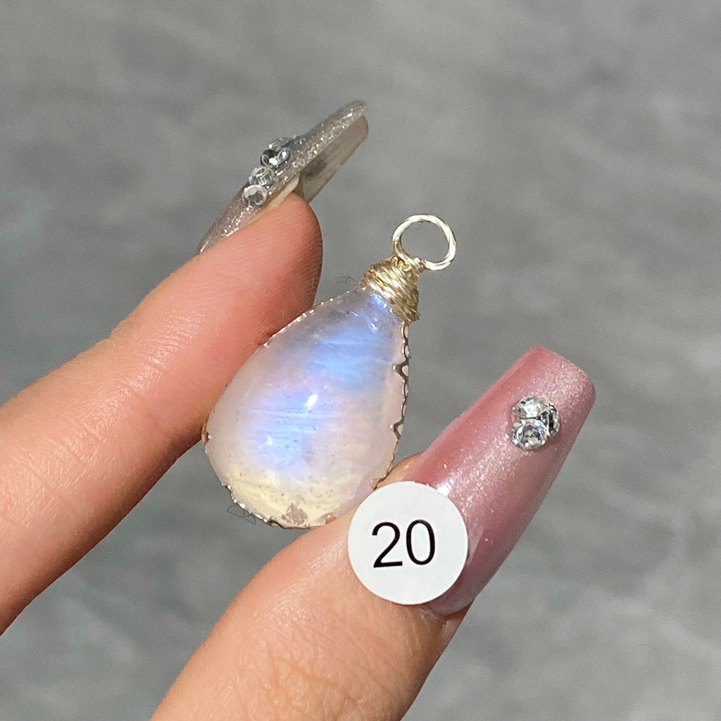 DIY Necklace High Quality Blue Moonstone Water Drop Shape Pendant Double Flash Crystals Stone Decoration