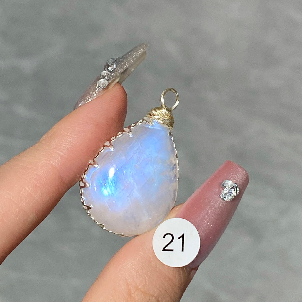 DIY Necklace High Quality Blue Moonstone Water Drop Shape Pendant Double Flash Crystals Stone Decoration