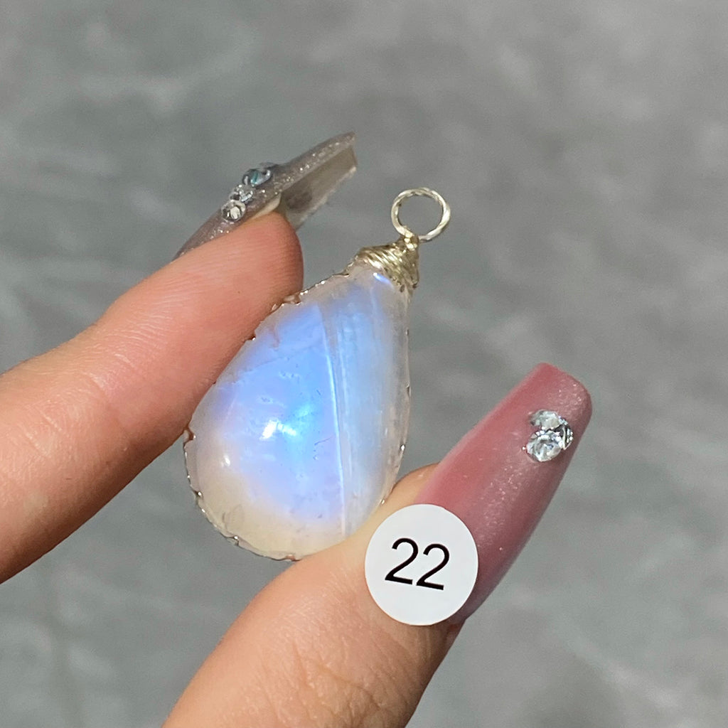 DIY Necklace High Quality Blue Moonstone Water Drop Shape Pendant Double Flash Crystals Stone Decoration