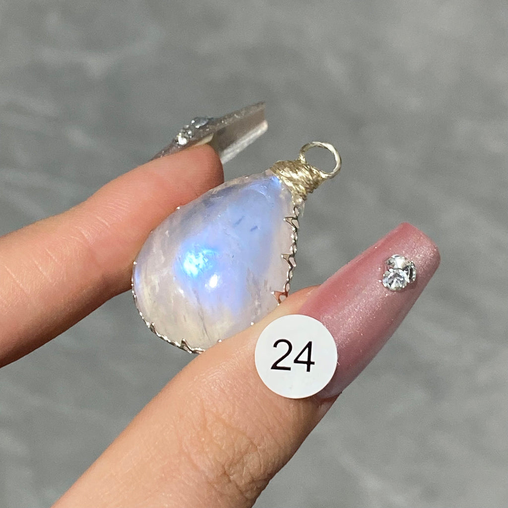 DIY Necklace High Quality Blue Moonstone Water Drop Shape Pendant Double Flash Crystals Stone Decoration