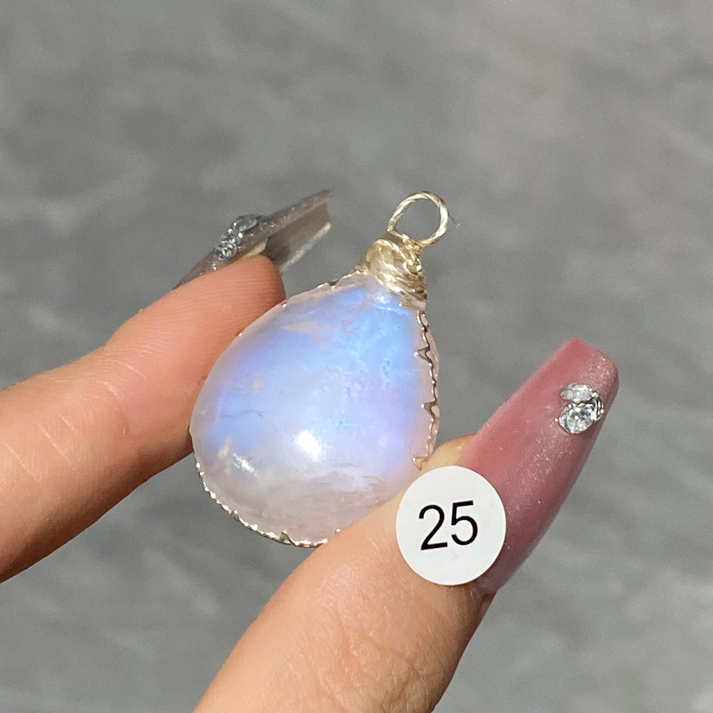 DIY Necklace High Quality Blue Moonstone Water Drop Shape Pendant Double Flash Crystals Stone Decoration