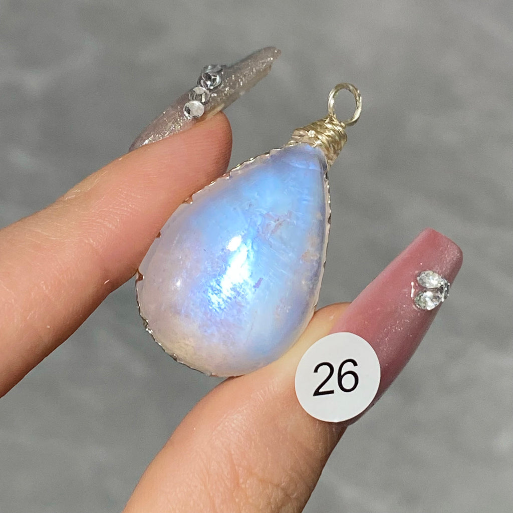 DIY Necklace High Quality Blue Moonstone Water Drop Shape Pendant Double Flash Crystals Stone Decoration