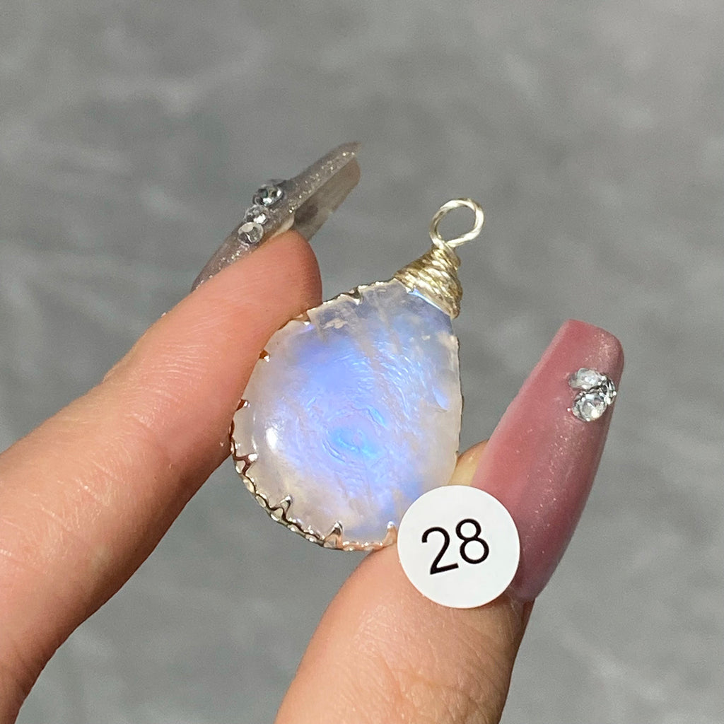 DIY Necklace High Quality Blue Moonstone Water Drop Shape Pendant Double Flash Crystals Stone Decoration