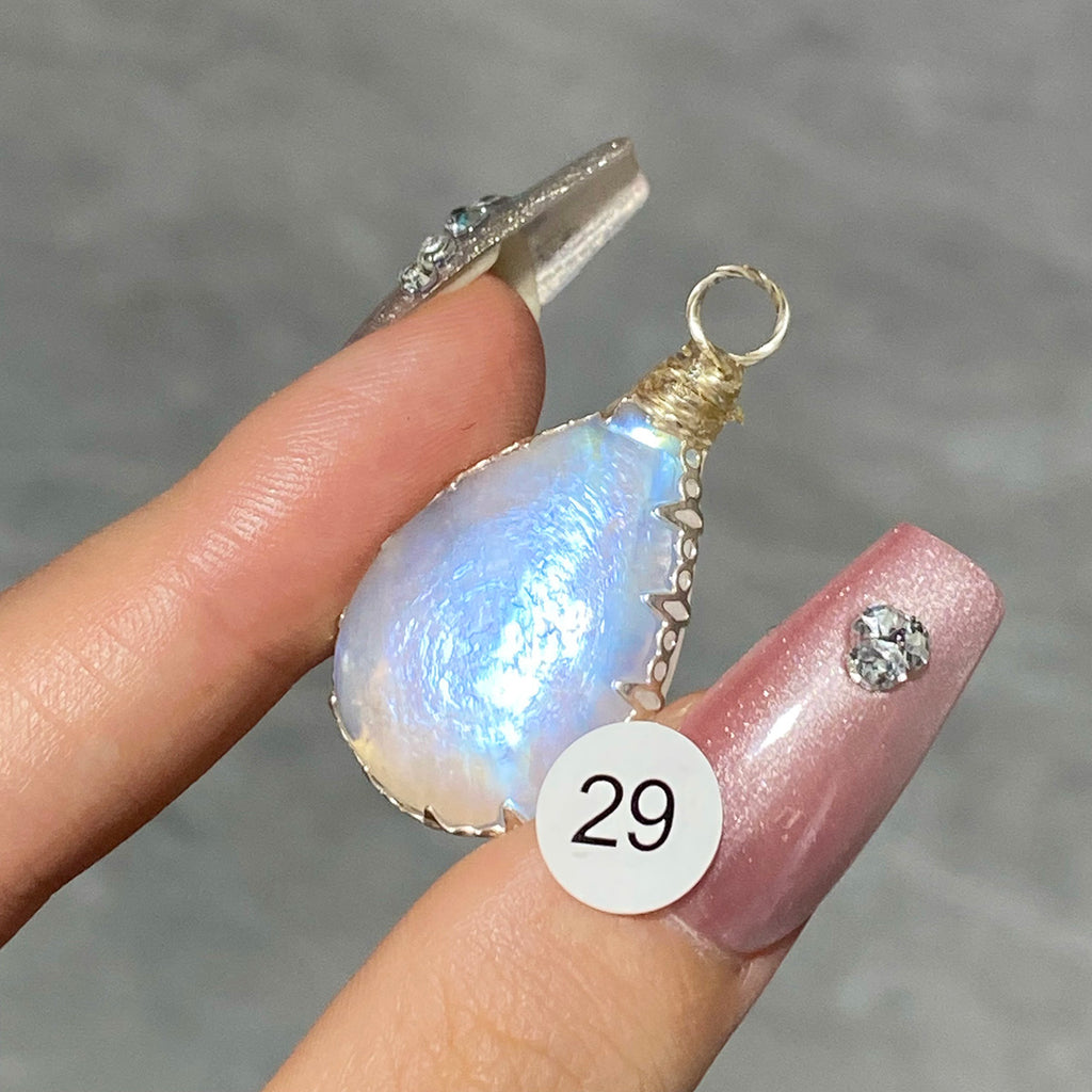 DIY Necklace High Quality Blue Moonstone Water Drop Shape Pendant Double Flash Crystals Stone Decoration