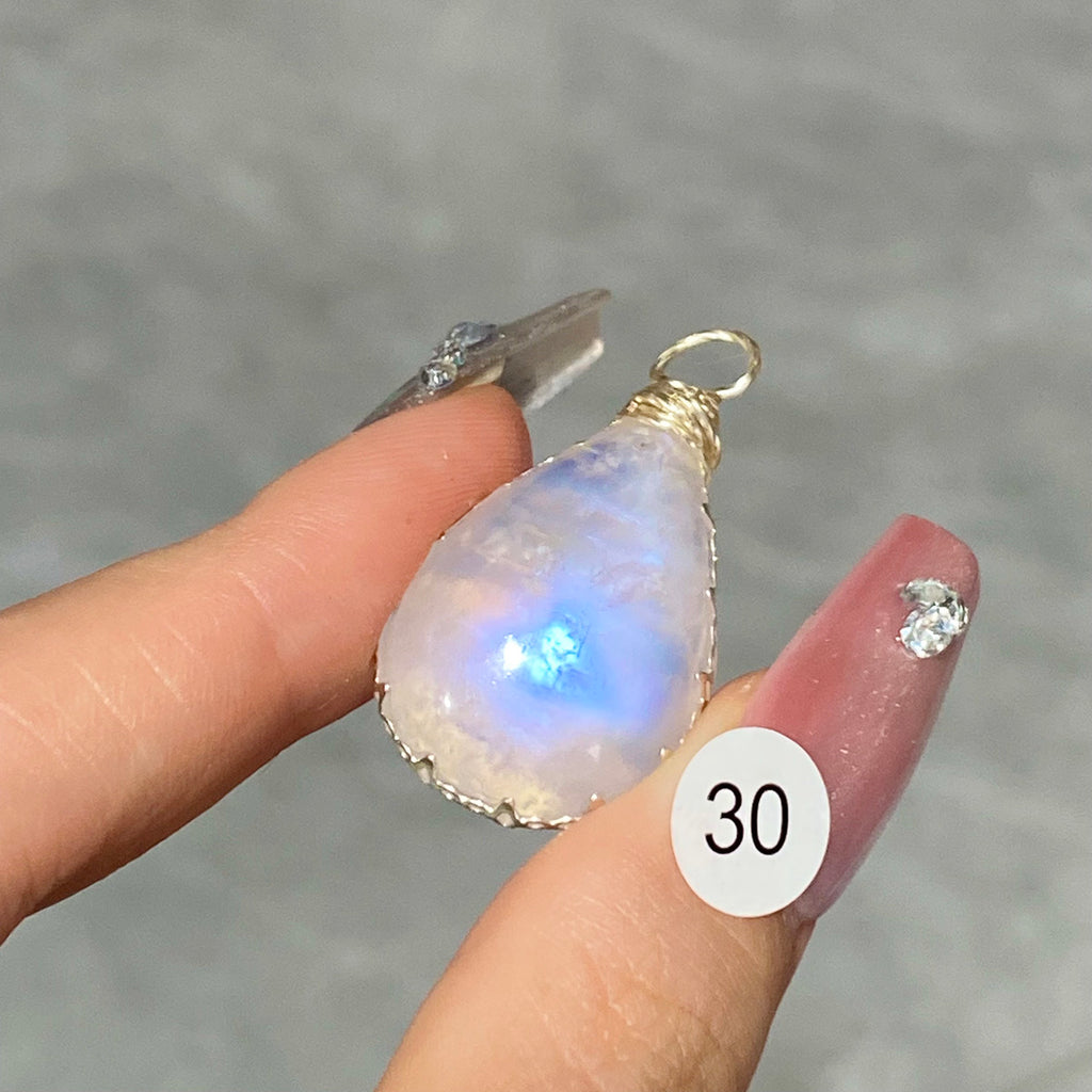 DIY Necklace High Quality Blue Moonstone Water Drop Shape Pendant Double Flash Crystals Stone Decoration