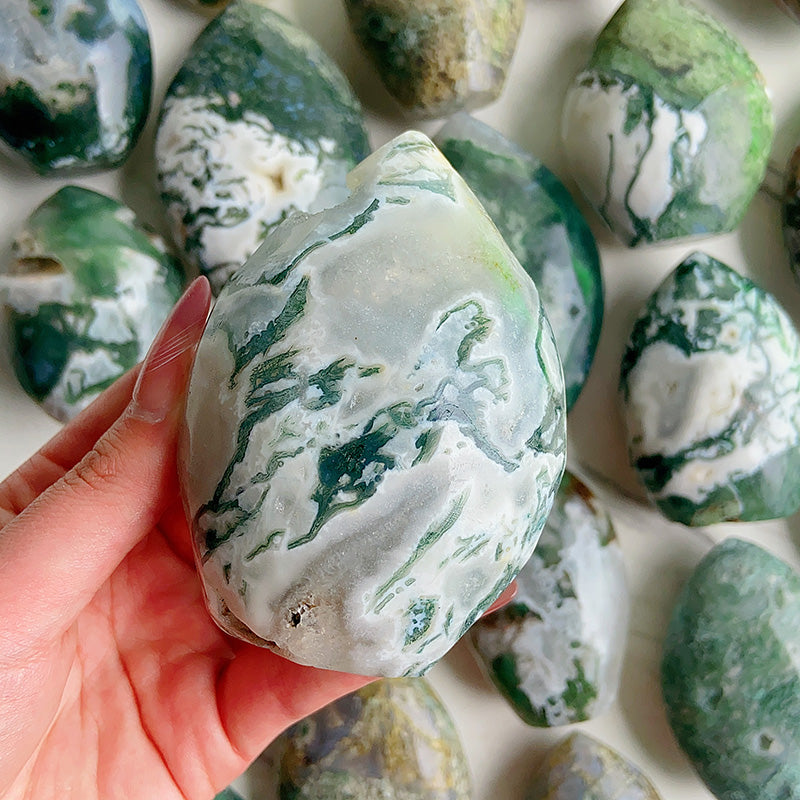 Natural Moss Agate Water Drop Shape /Flame