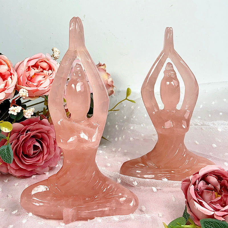 Beautiful Rose Quartz Yoga Women Carvings