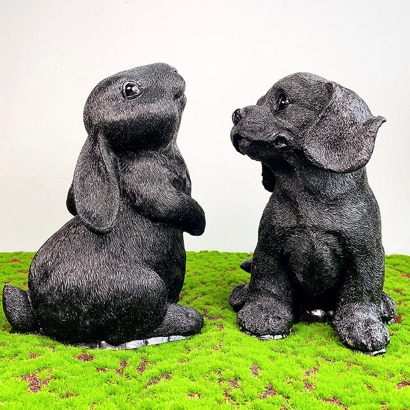 Black Resin Dog Rabbit Carvings