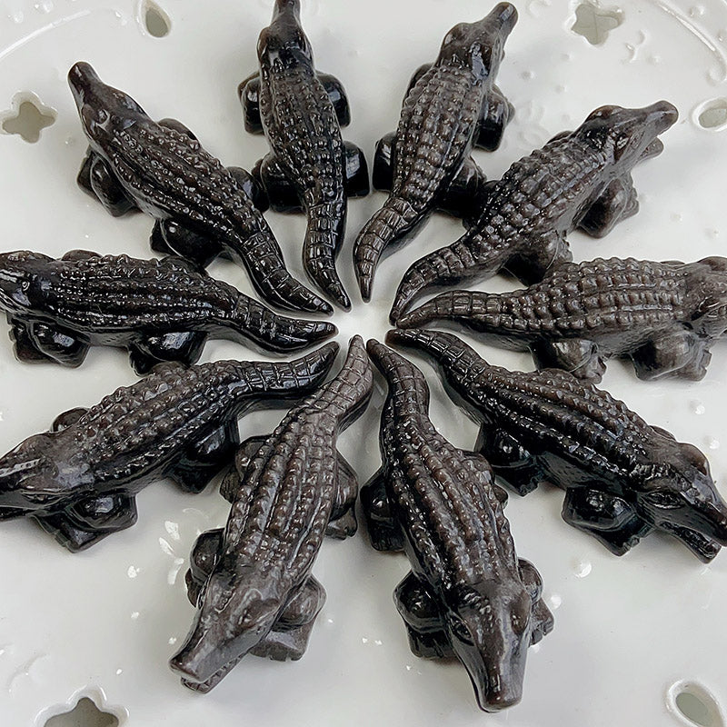 Silver Obsidian Crocodile Carvings