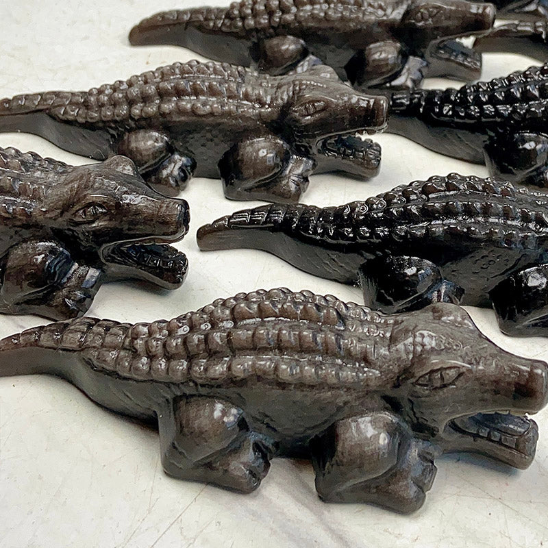 Silver Obsidian Crocodile Carvings