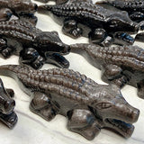 Silver Obsidian Crocodile Carvings