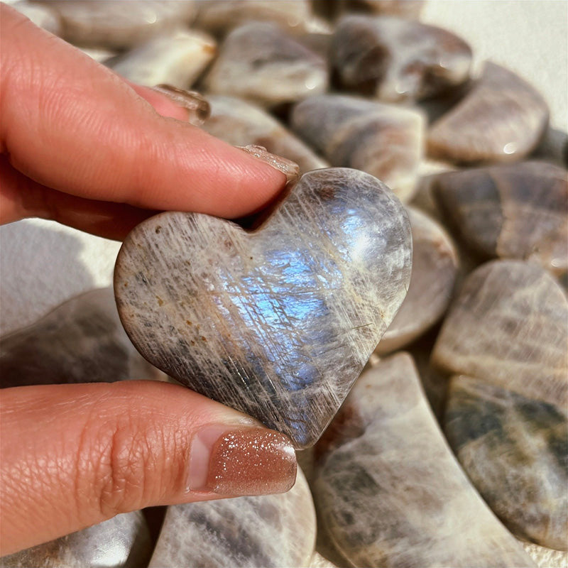 Peach Blue Moonstone Heart Moon