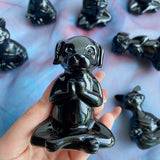 Black Obsidain Yoga Dog Yoga Cat Crystal Carvings Decoration