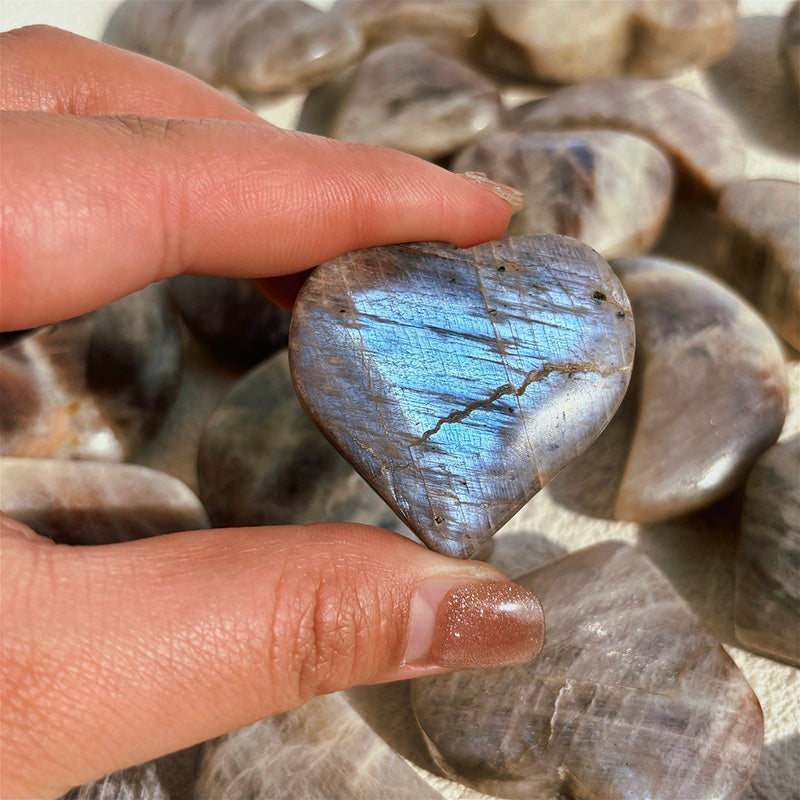 Peach Blue Moonstone Heart Moon