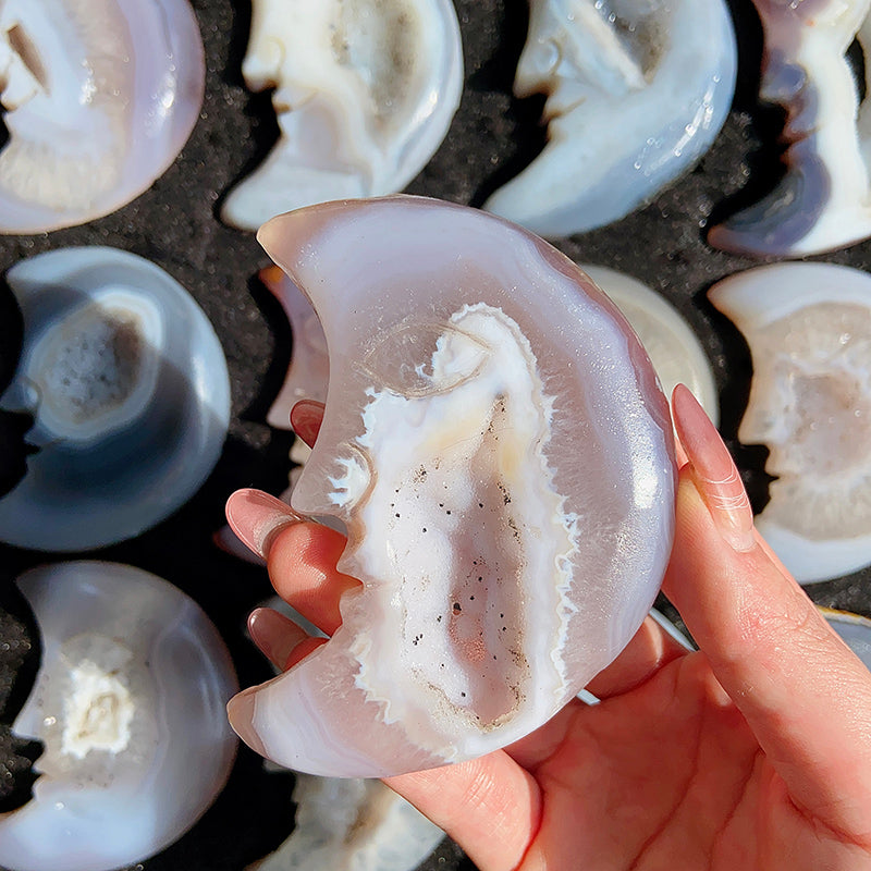 Beautiful Druzy Agate Moon Face Carvings