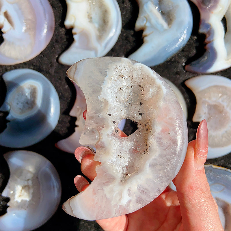 Beautiful Druzy Agate Moon Face Carvings