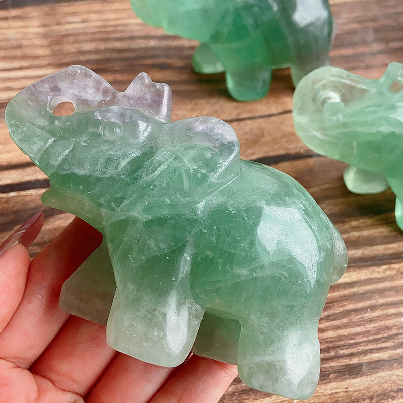 Natural Green Fluorite Elephant Carvings