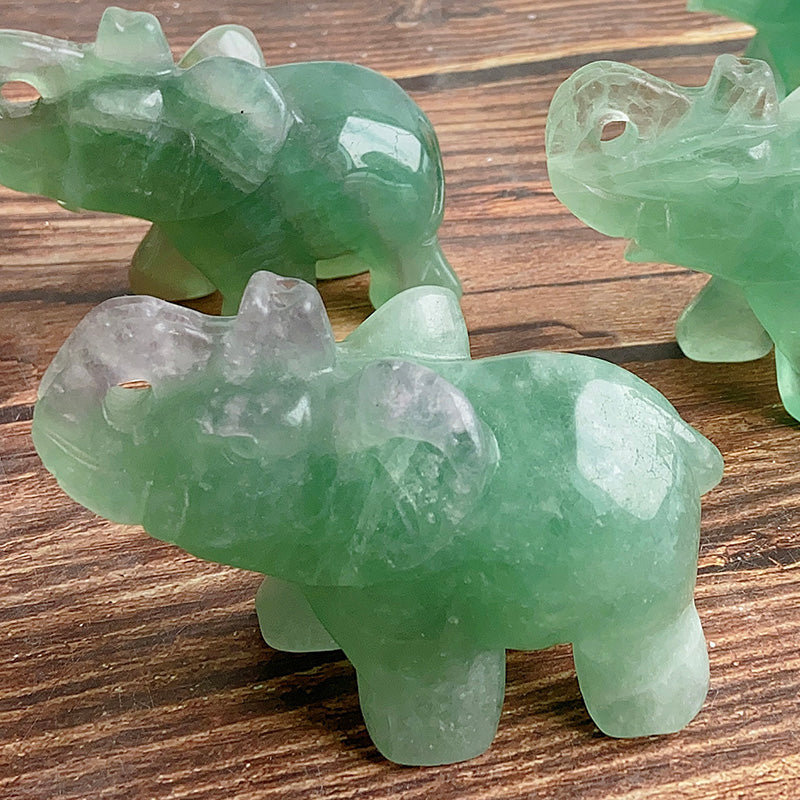 Natural Green Fluorite Elephant Carvings