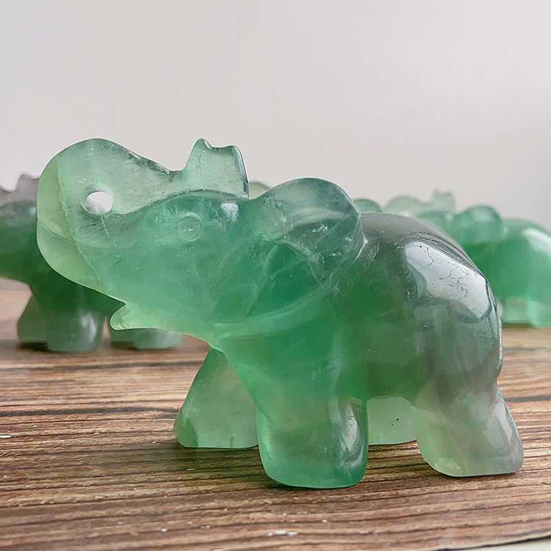 Natural Green Fluorite Elephant Carvings