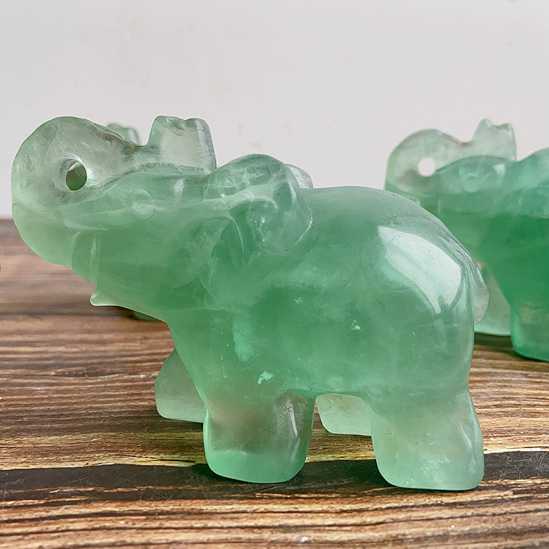 Natural Green Fluorite Elephant Carvings