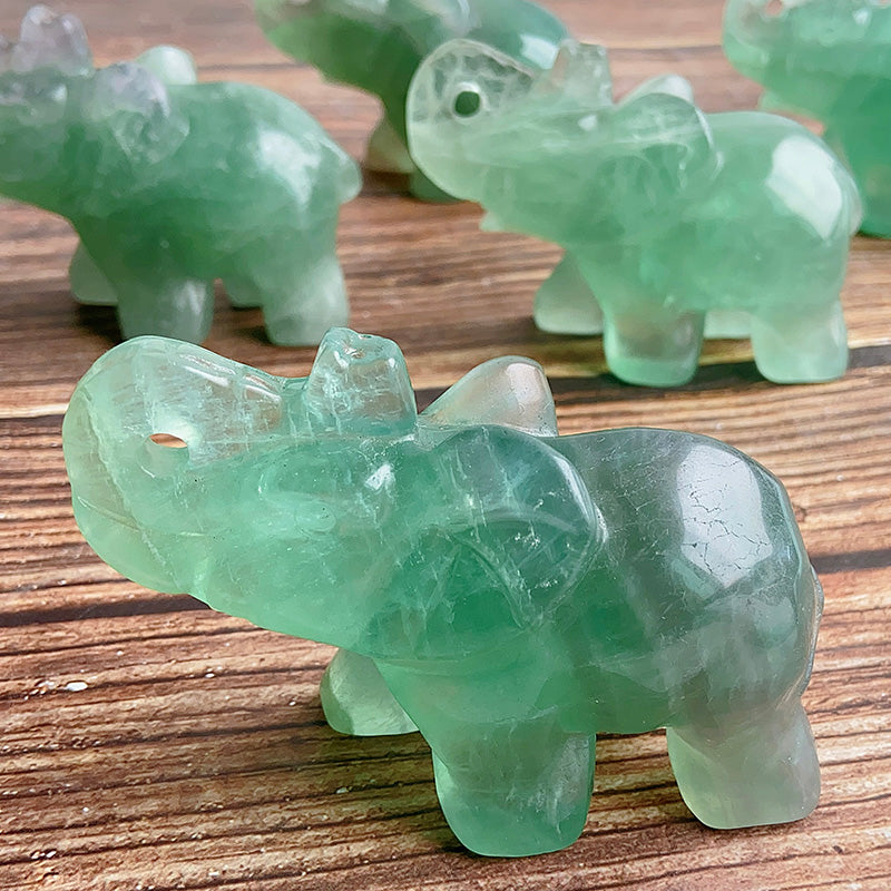 Natural Green Fluorite Elephant Carvings