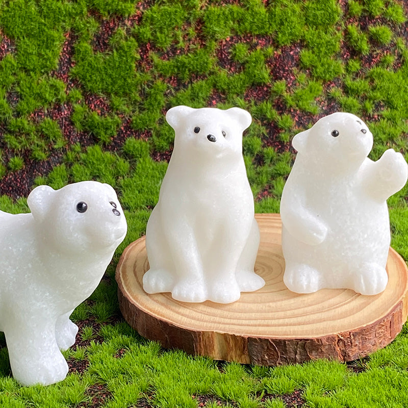 Cute White Jade Polar Bear Carving