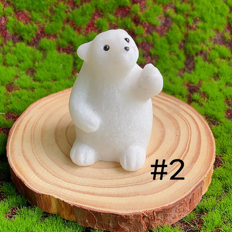 Cute White Jade Polar Bear Carving