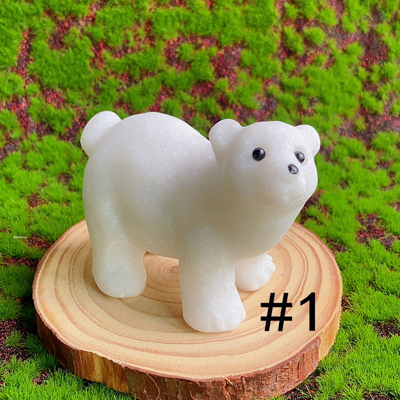 Cute White Jade Polar Bear Carving