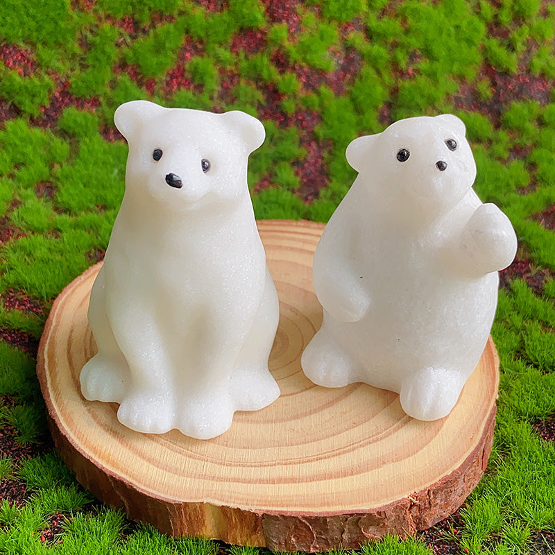 Cute White Jade Polar Bear Carving