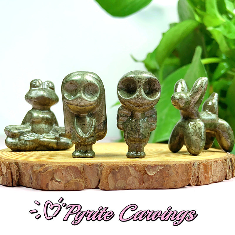 Cute Pyrite Different Styles Carvings (Frog/ Wolf/ Balloon Dog/ Boy/ Girl)