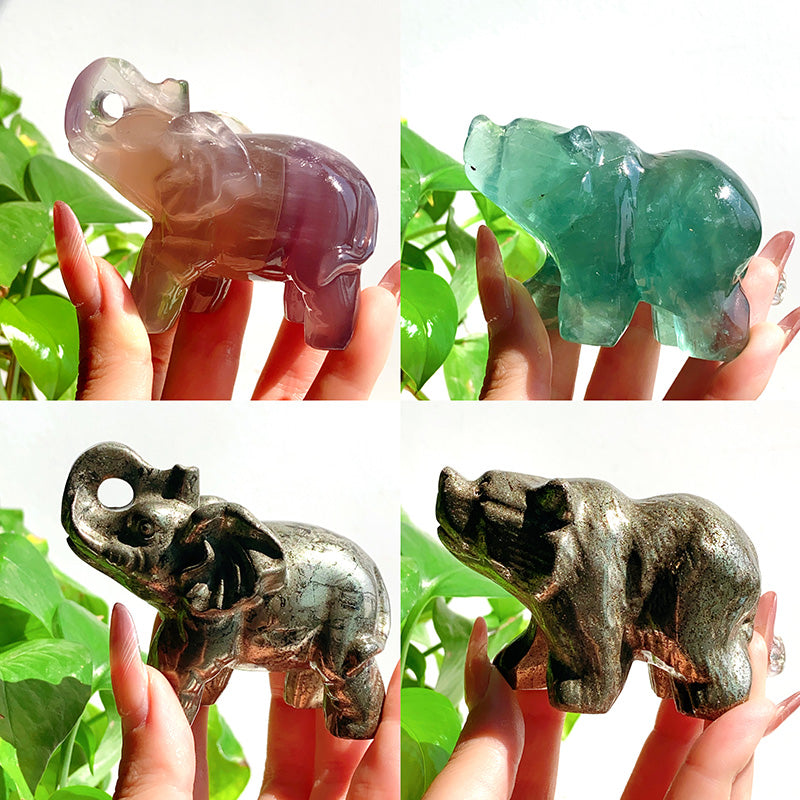 Fluorite Elephant Fluorite Bear Pyrite Elephant Pyrite Bear Carvings