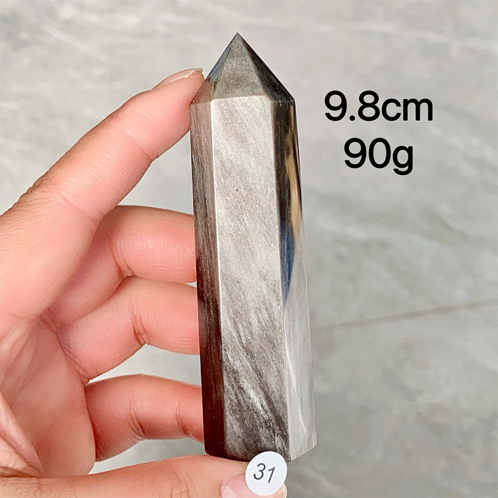 Natural Silver Obsidian Crystal Tower