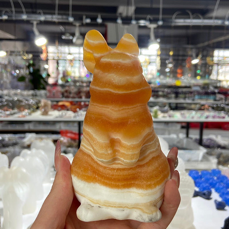 Orange Calcite Bunny Carvings