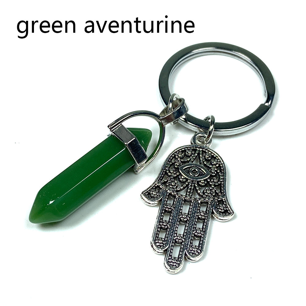 Different Materials Crystal Keyring (Yellow Tiger Eye & Clear Quartz & Amethyst & Green Aventuurine & Dalmation）